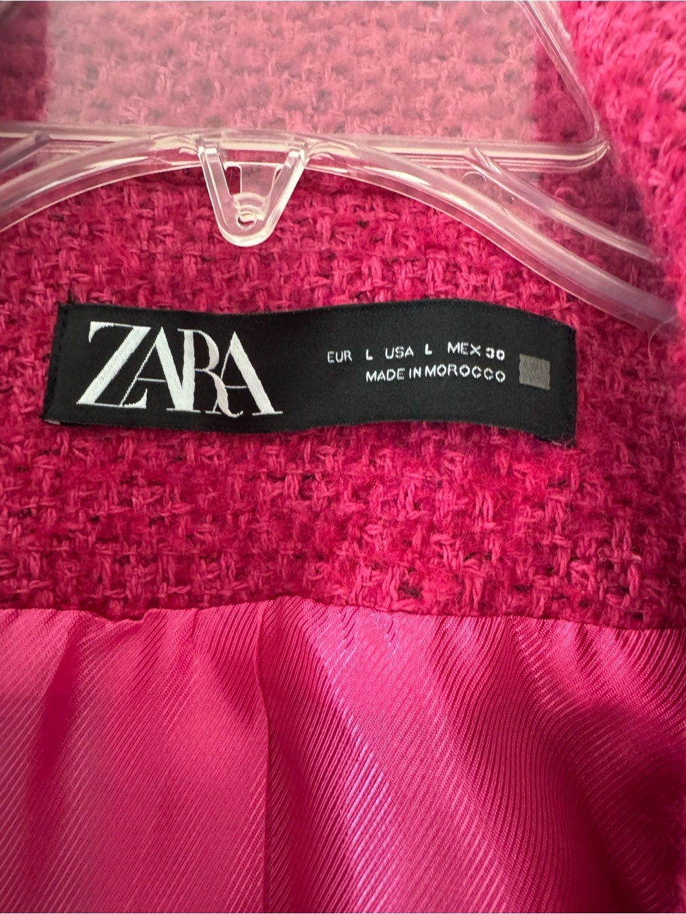 ZARA Pink Textured Tweed Double-Breasted Coat Size L - Picture 4 of 5